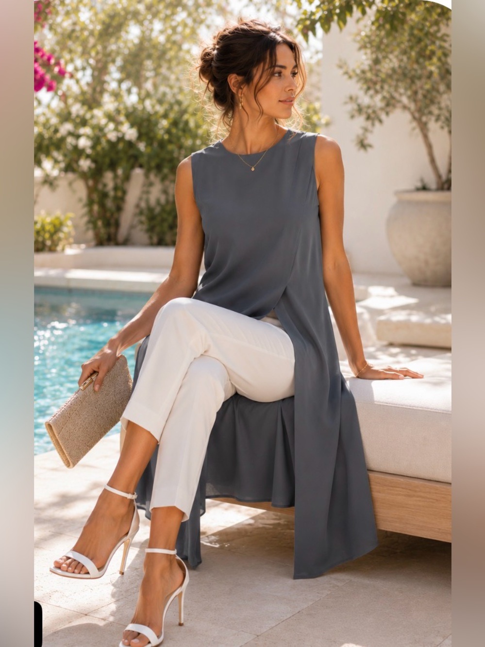 Saks Fifth Avenue Sleeveless A-Line Midi Dress in Gray
